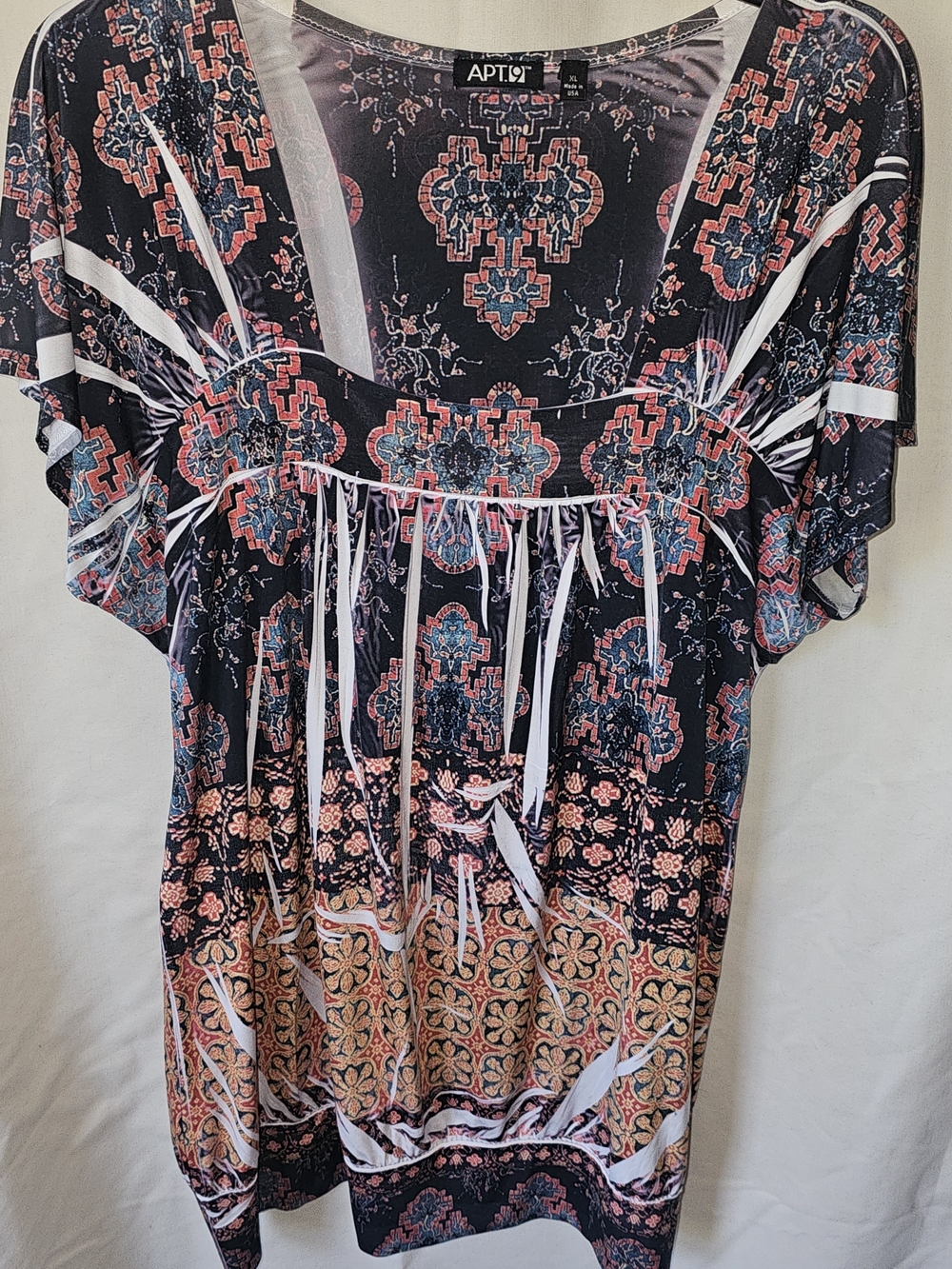 Apt. 9 Printed Boho Tunic in Black & Orange